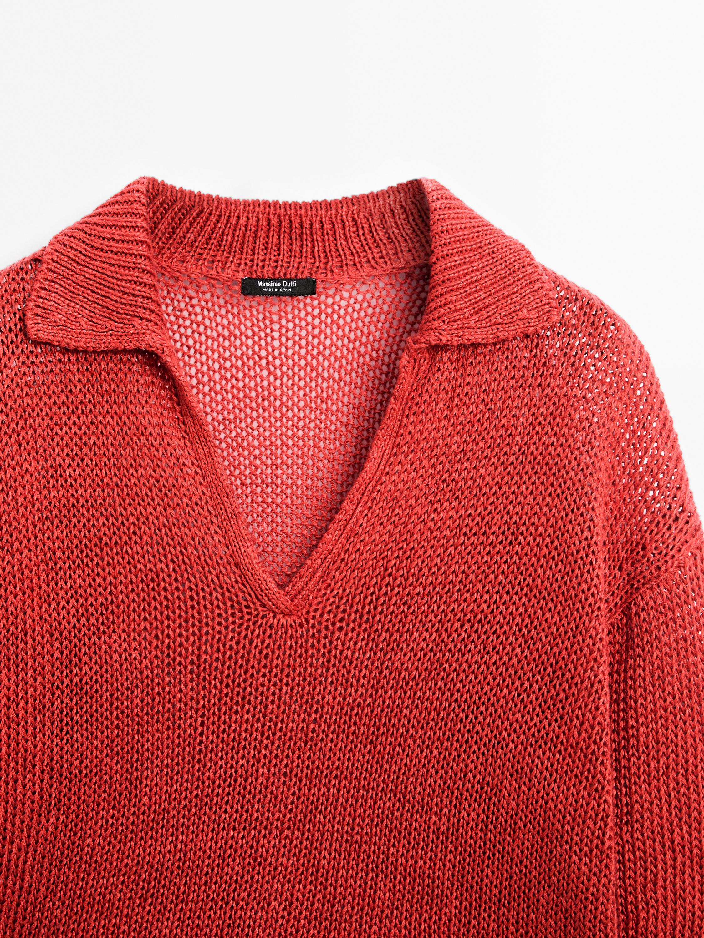 Cutwork sweater with polo collar - STUDIO